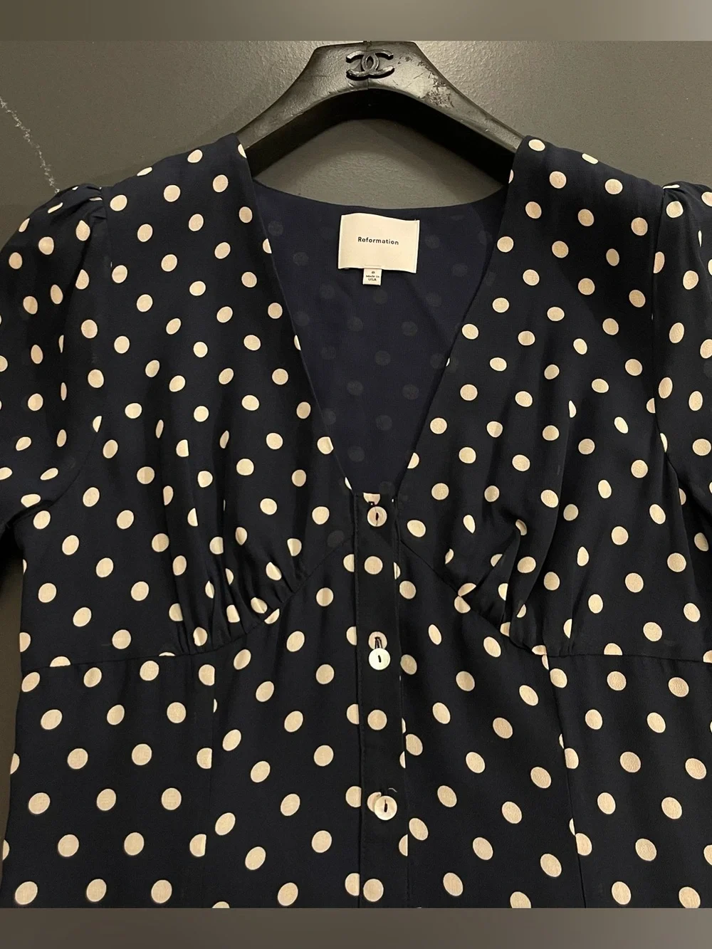 NEW Reformation Lise Midi Dress In Blue Dot Size 8 - Picture 8 of 14